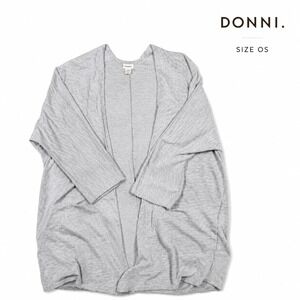 DONNI OSFA Gray Ribbed Open Front Cardigan Sweater Coat Pockets Oversized
